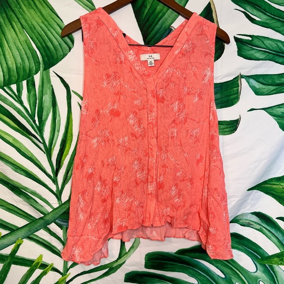 Halston S Coral Lightweight V Neck Button Front Casual Spring Summer Blouse - Picture 1 of 7